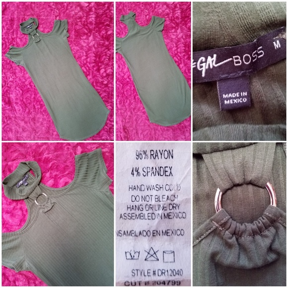 GREEN CHOKER COLD SHOULDER RIBBED DRESS - Picture 8 of 8